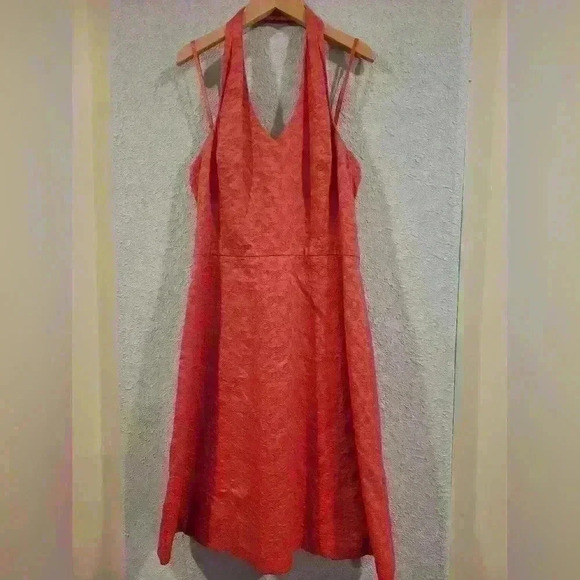 3 for $20 - Ann Taylor Coral Pink Embroidered Halter Dress - Picture 1 of 5